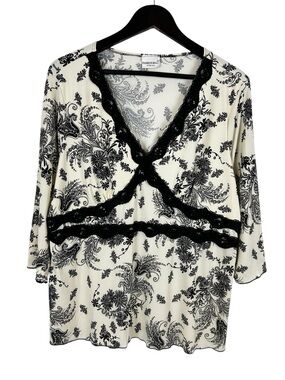 Fashion Bug Y2K Women's Blouse Size 18/20 Etherial Whimsy Black Lace